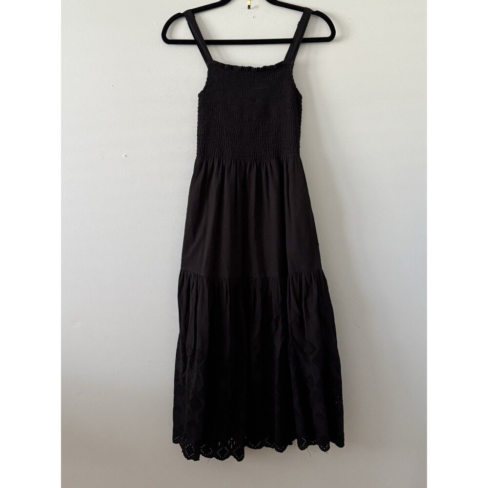 EVEREVE Black Chandler‎ Smocked Eyelet Cotton Midi Dress Women's Size Small - Picture 4 of 11